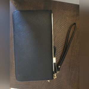 Black Wristlet Clutch with Gold Accents